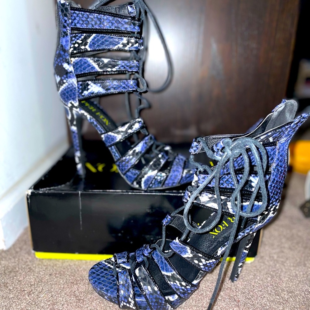 Blue Snake Print Gladiator Ankle Sandals